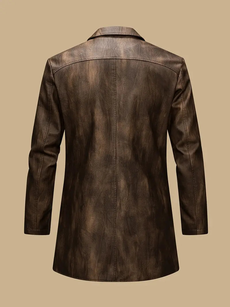 Winter and autumn men's coat - British industrial style PU long-necked suit jacket - retro motorcycle jacket