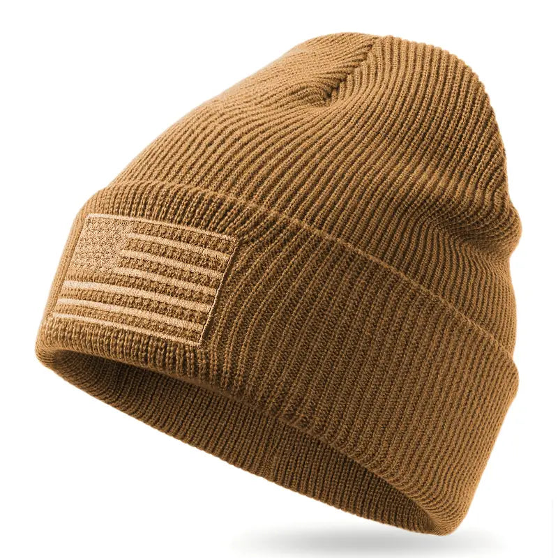 One olive green American flag knitted cap