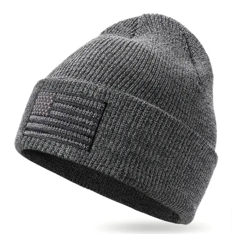 One olive green American flag knitted cap