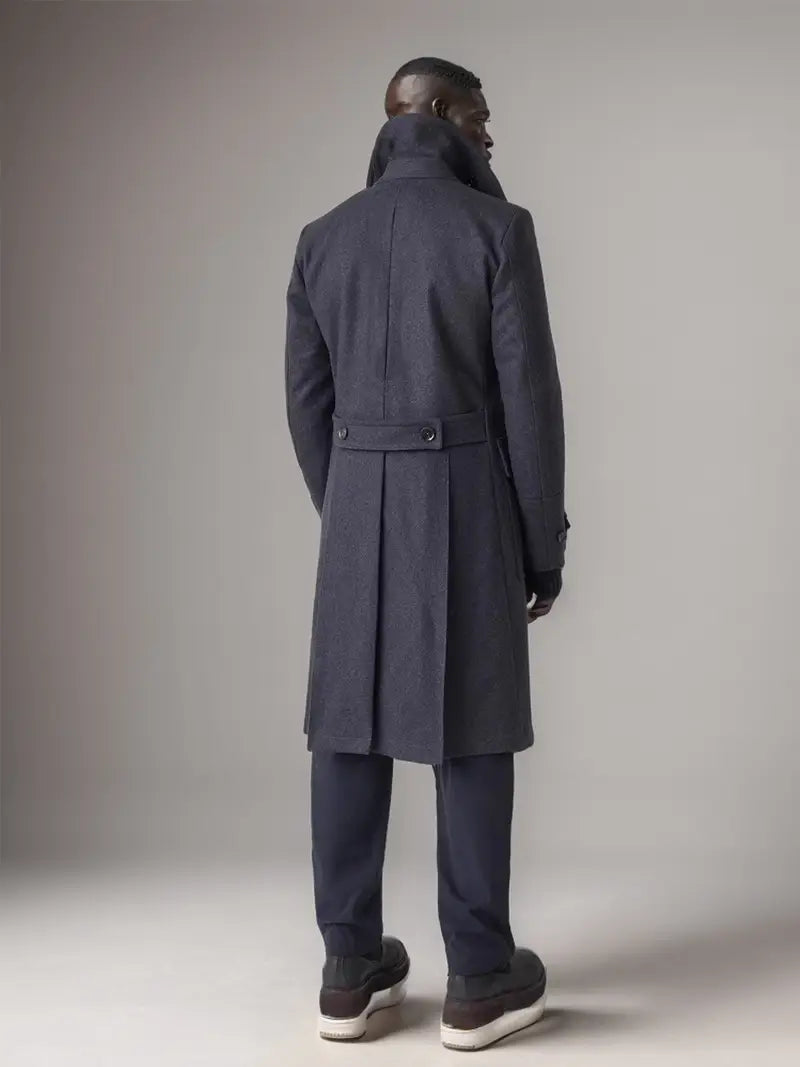 Men's long-style fashionable lapel double-breasted woolen overcoat for wind protection